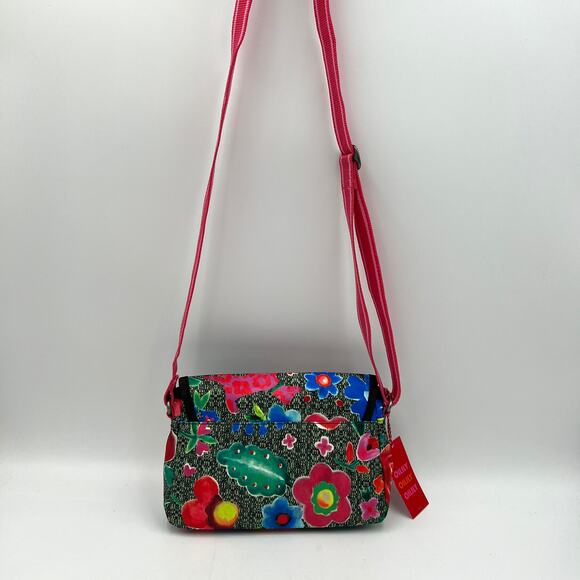 Oilily Small Shoulder Bag Crossbody Floral Print Vegan Colorful Gray Fabric - Picture 11 of 11